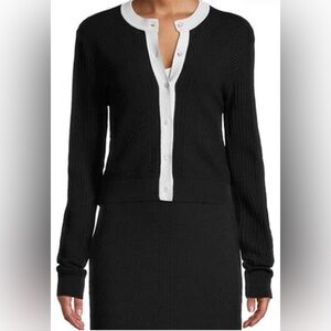 NWOT Toccin Mixed Rib Cropped Cardigan XL Jet/Optic